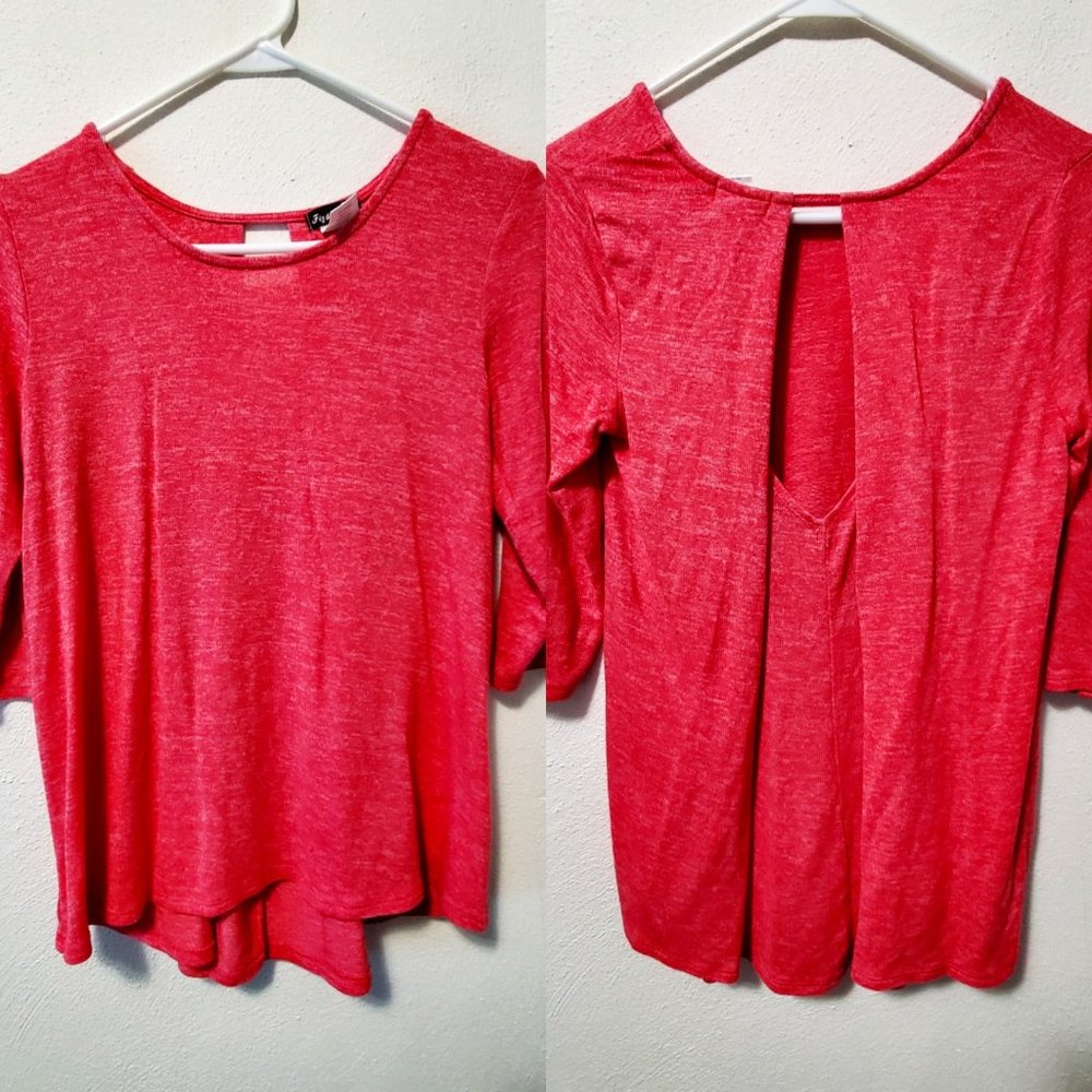 Fig & Blu Pink 3/4 Sleeve Hi-Lo Blouse